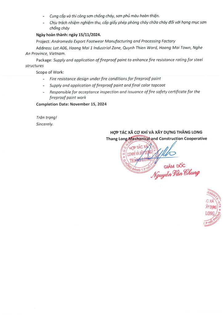 Đánh giá khách hàng DH - Andromeda - sơn chống cháy