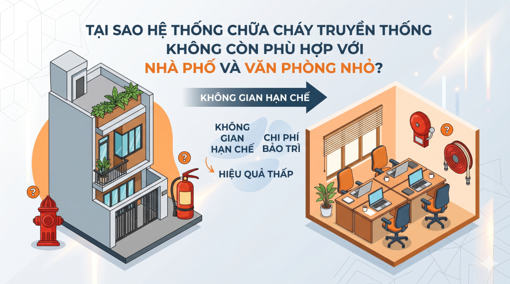 Tại sao hệ thống chữa cháy truyền thống không còn phù hợp với nhà phố và văn phòng nhỏ?