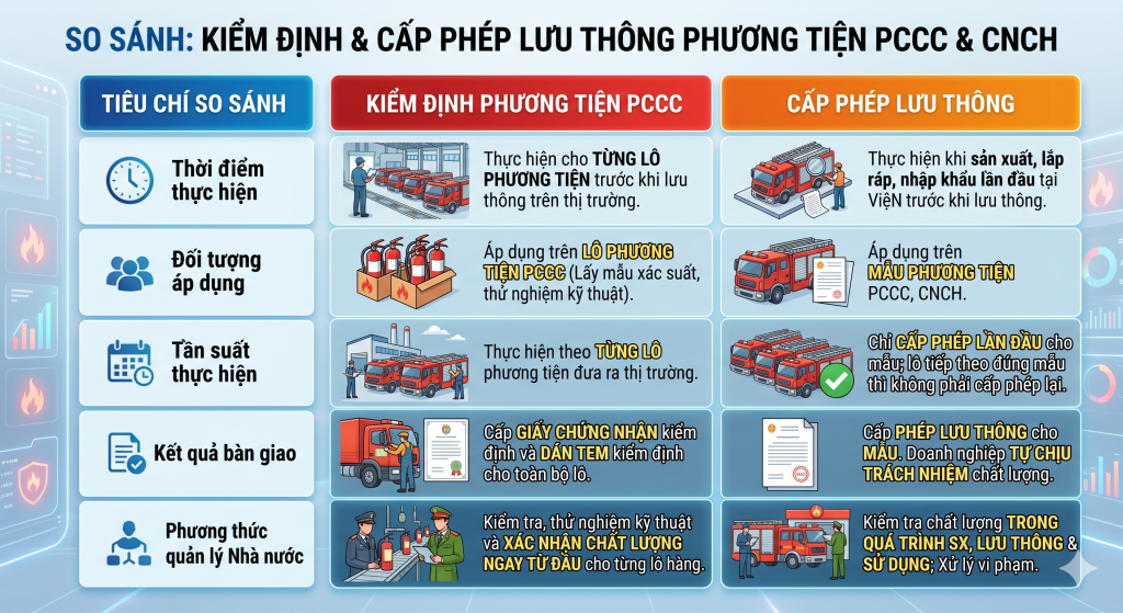 Phân biệt kiểm định phương tiện PCCC và Cấp phép lưu thông phương tiện PCCC